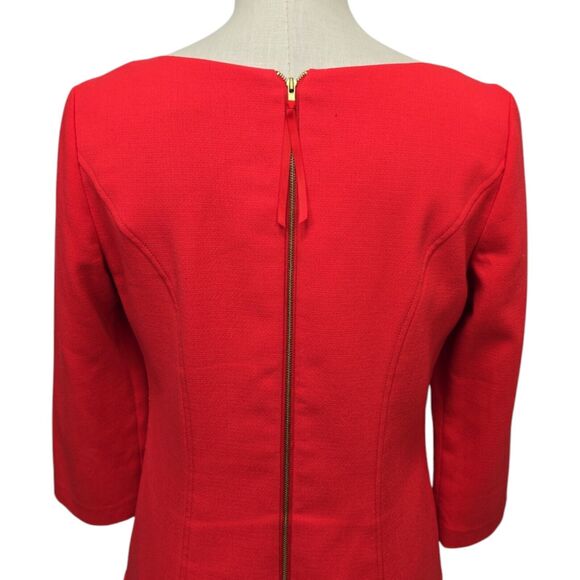 Eliza J‎ Women’s Round Neck Long Sleeve Mini Sheath Dress Size 10 Red Drop Waist - Picture 11 of 12